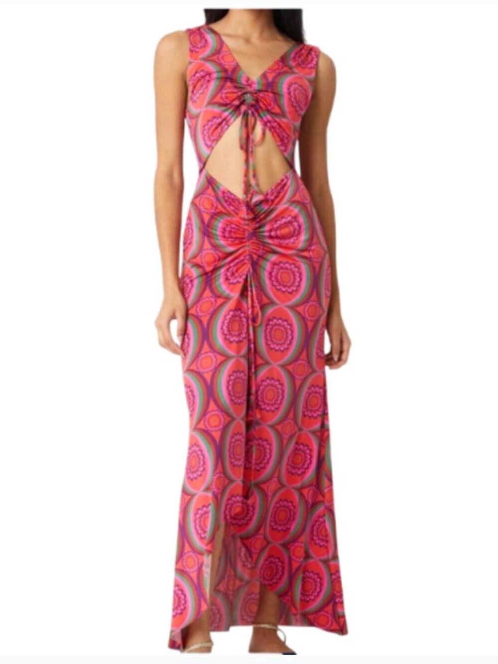 MISA Los Angeles Lotta Cutout Maxi Dress Pink Multi NWT Size L Resort Vacation